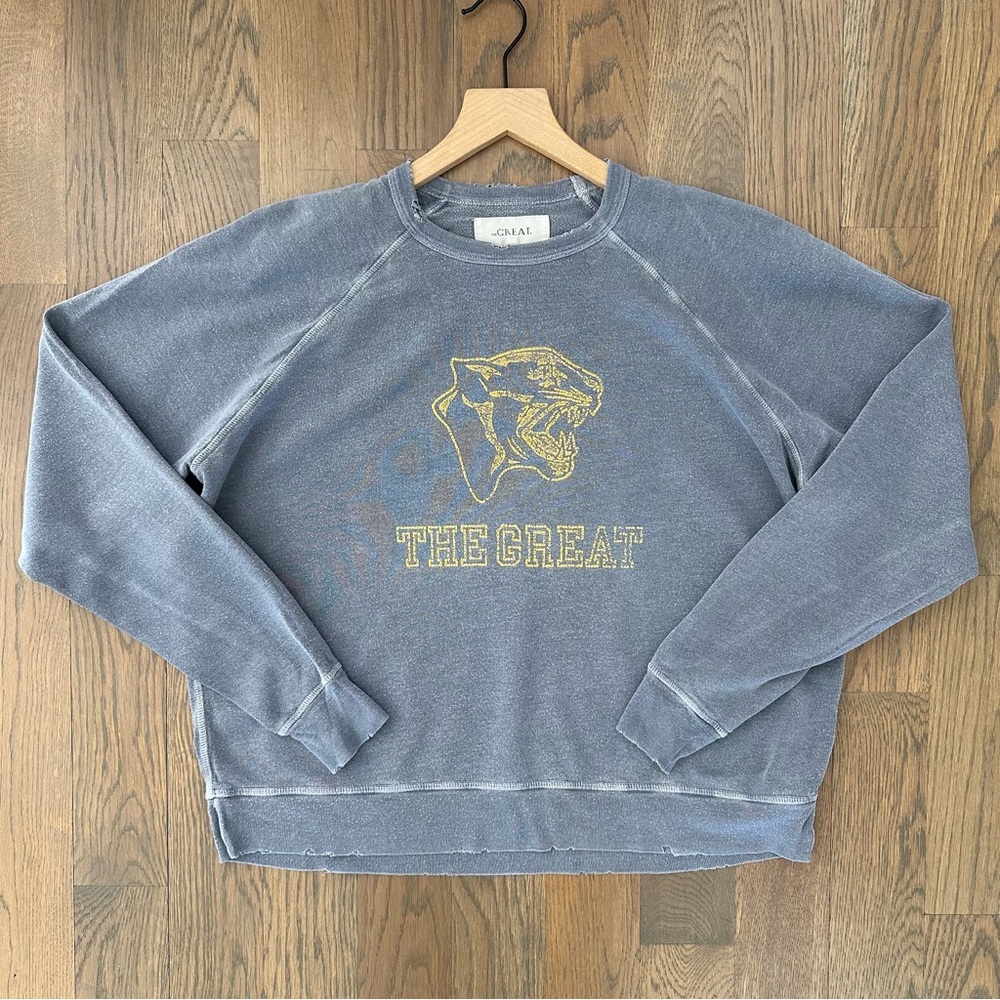 The Great The College Sweatshirt Tiger Print Cornflower Blue, Yellow 1 / Small - Picture 6 of 9